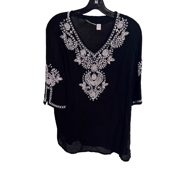 Chico's Tops - Chico's Sz 1 Women's Black Beaded Linen Blend Pullover Blouse Top Sz 8